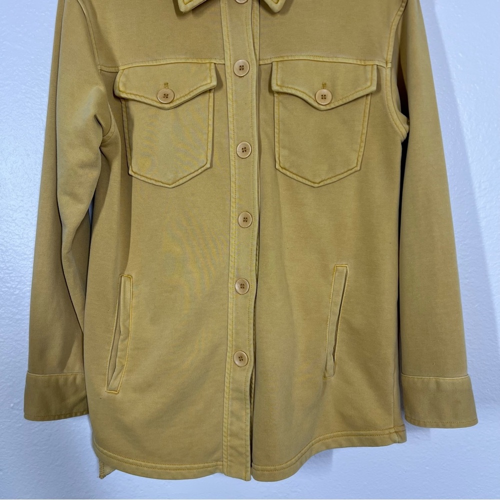 Avec Les Filles Mustard Yellow French Terry Button Down Shirt Jacket Shacket - Picture 7 of 13